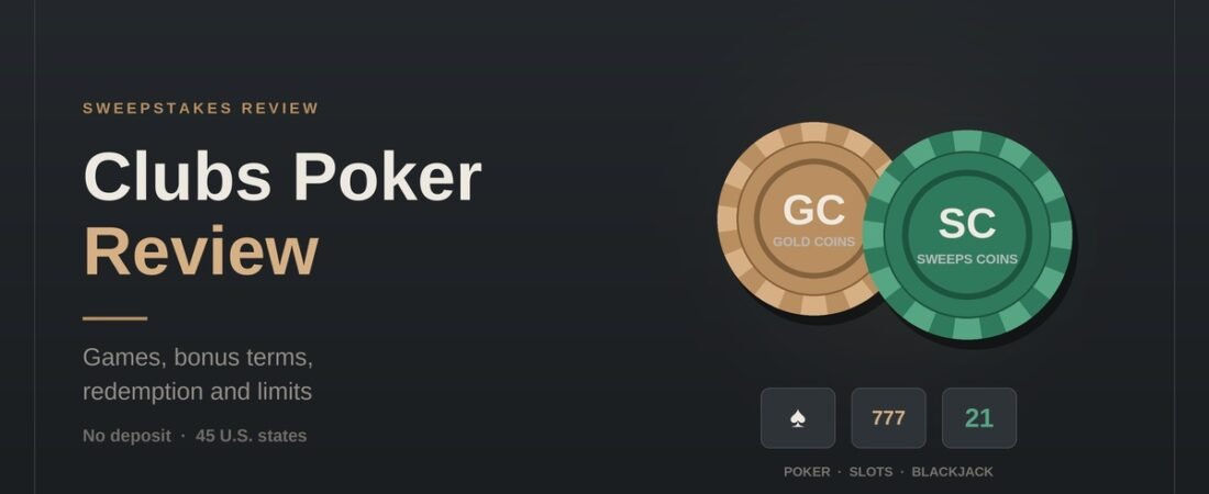 Clubs Poker Review: Sweepstakes Poker and Casino Games